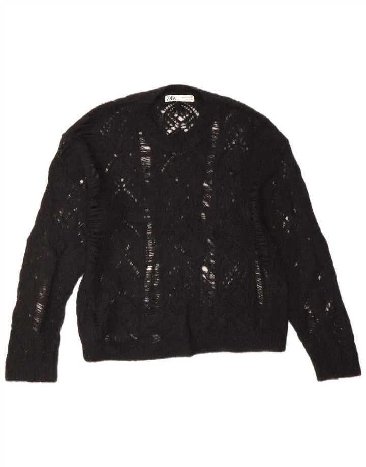 Zara Womens Crew Neck Jumper Sweater UK 14 Medium Black