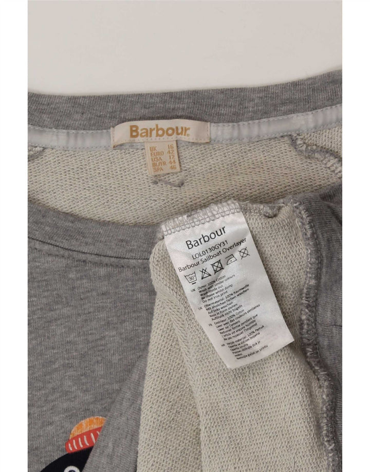 Barbour Womens Graphic Sweatshirt Jumper UK 16 Large Grey Cotton