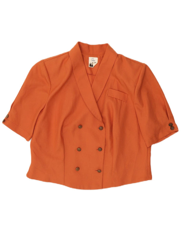 Vintage Womens Short Sleeve Crop Shirt Blouse UK 14 Large Orange Retro