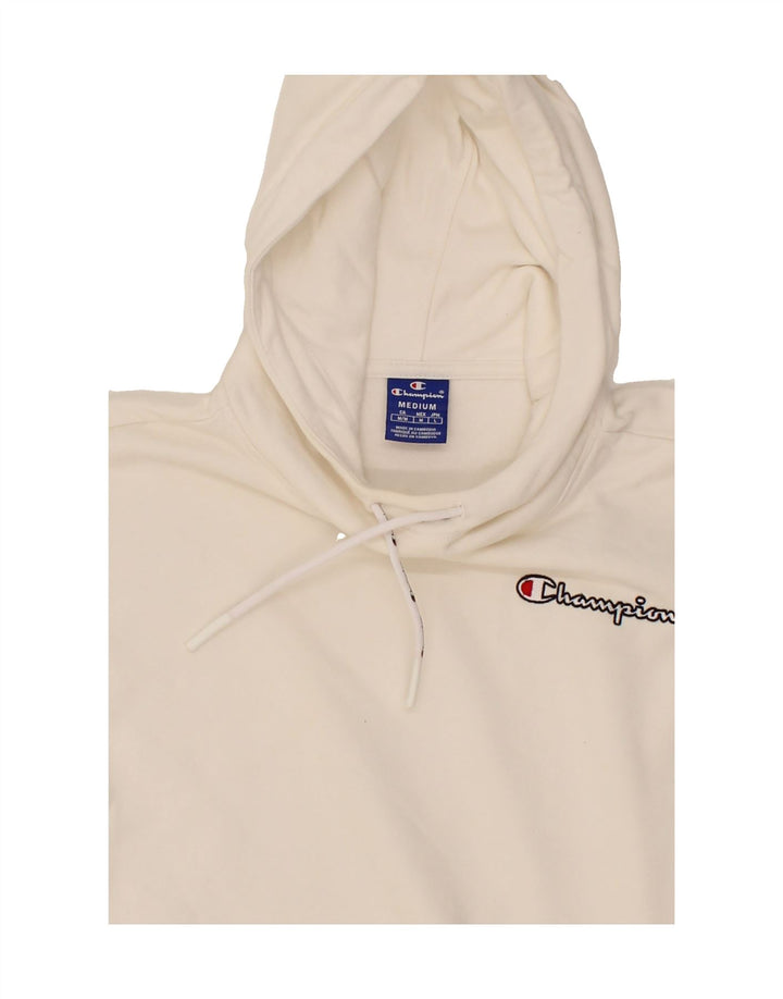 CHAMPION Womens Graphic Crop Hoodie Jumper UK 14 Medium White Vintage Champion and Second-Hand Champion from Messina Hembry 