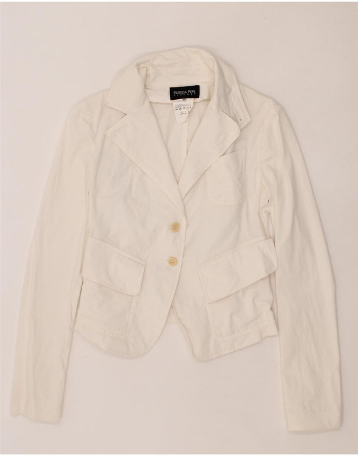 PATRIZIA PEPE Womens Crop 2 Button Blazer Jacket IT 40 Small White Cotton Vintage Patrizia Pepe and Second-Hand Patrizia Pepe from Messina Hembry 
