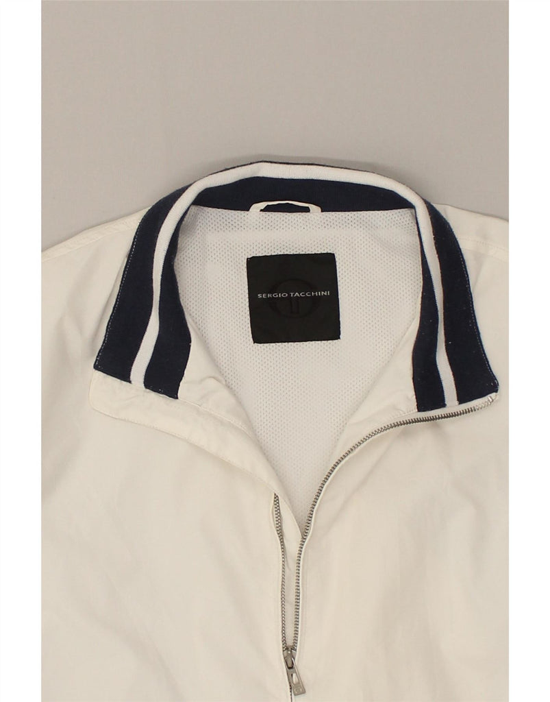 SERGIO TACCHINI Mens Bomber Jacket UK 40 Large White Polyester Vintage Sergio Tacchini and Second-Hand Sergio Tacchini from Messina Hembry 