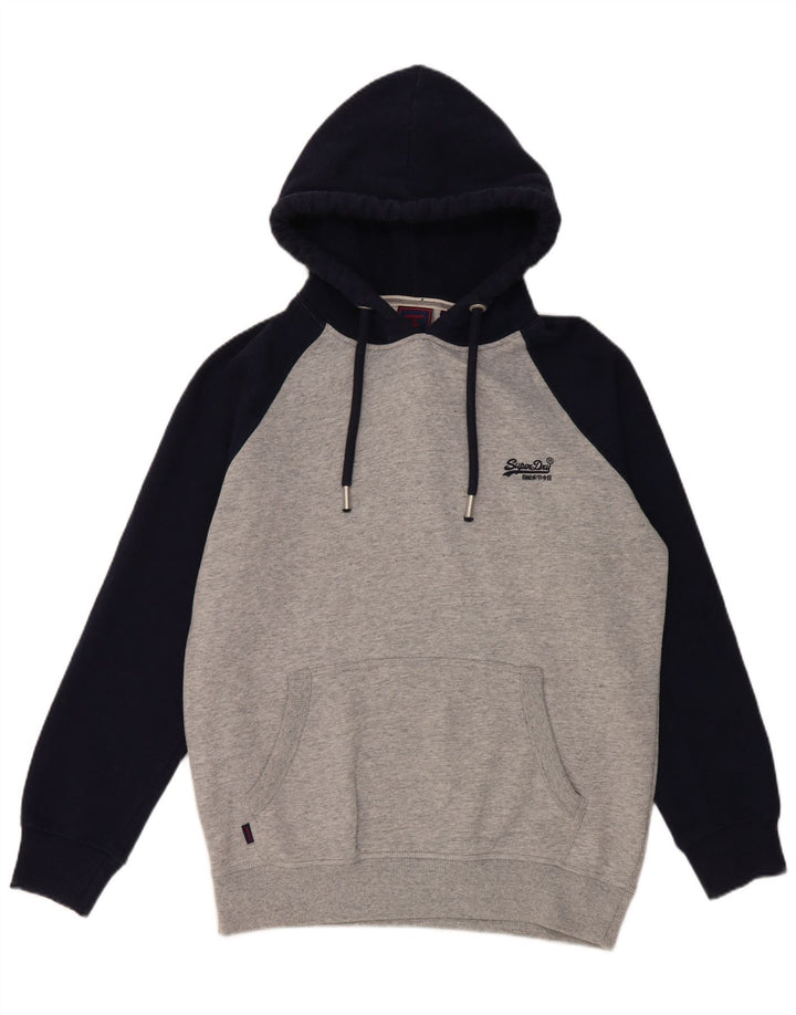 Superdry Mens Hoodie Jumper Large Grey Colourblock Cotton