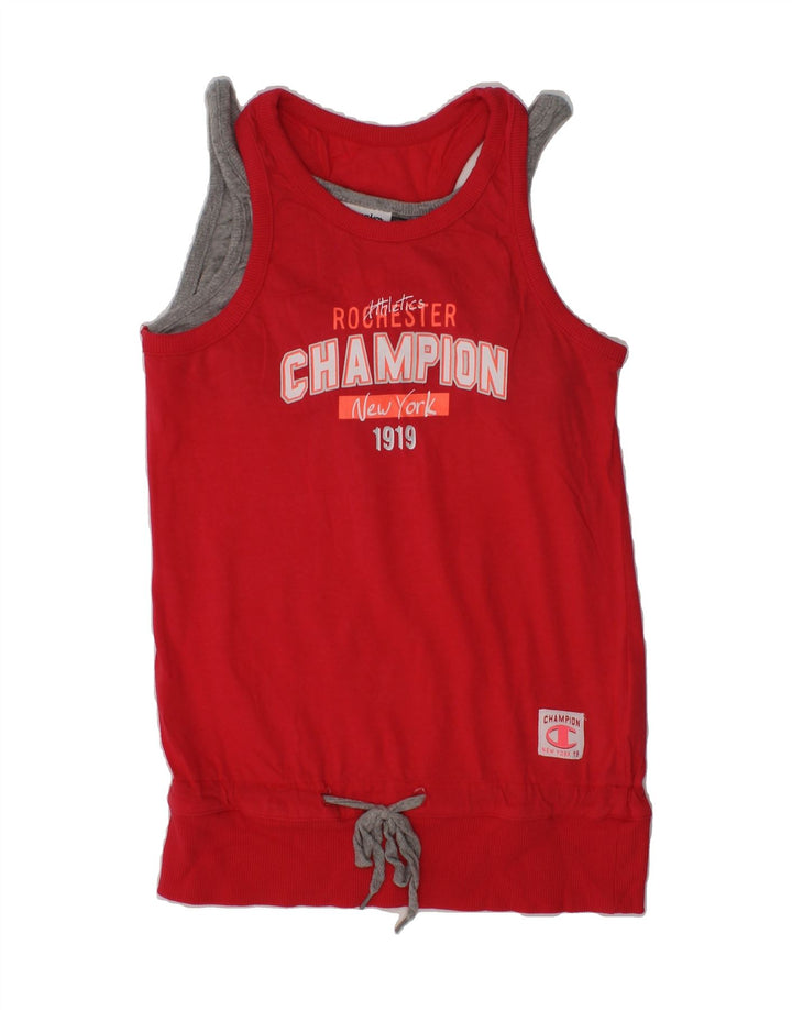 CHAMPION Girls New York Graphic Vest Top 7-8 Years Small  Red Cotton | Vintage Champion | Thrift | Second-Hand Champion | Used Clothing | Messina Hembry 
