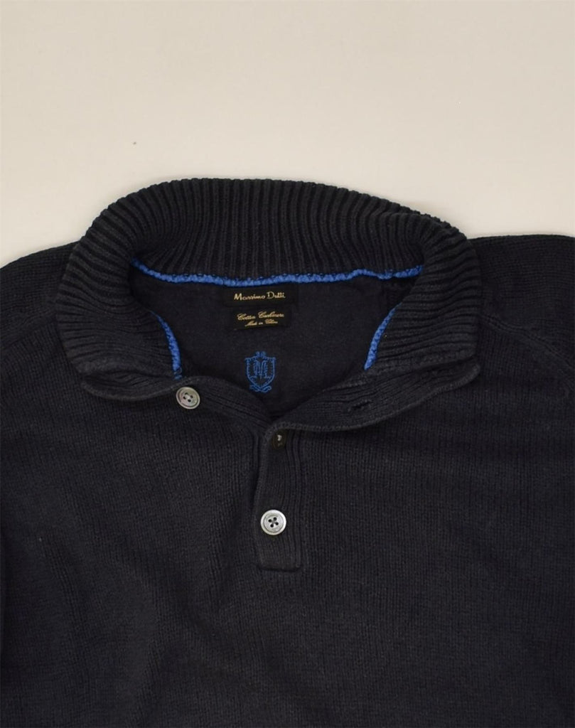 MASSIMO DUTTI Mens Button Neck Jumper Sweater Medium Navy Blue Cotton | Vintage Massimo Dutti | Thrift | Second-Hand Massimo Dutti | Used Clothing | Messina Hembry 