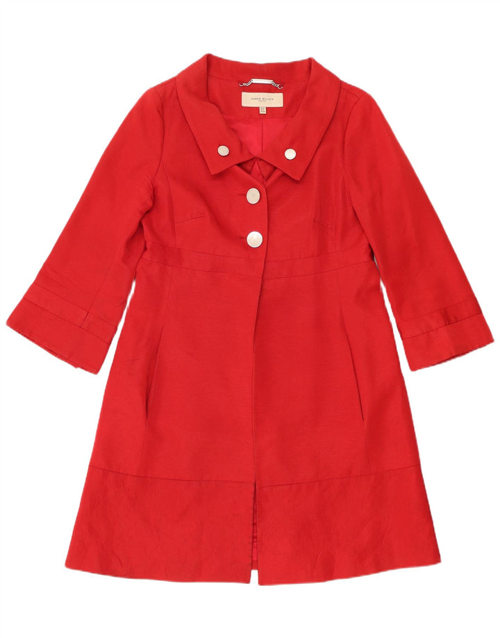 KAREN MILLEN Womens 3/4 Sleeve Overcoat UK 10 Small Red Cotton