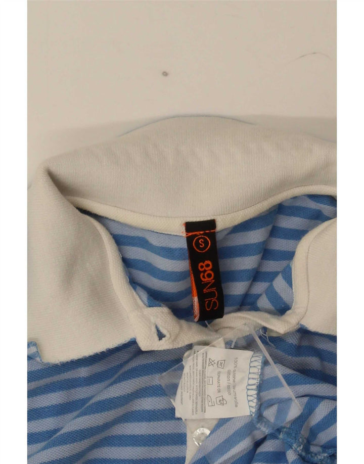 Sun68 Womens Polo Shirt UK 8 Small Blue Striped Cotton
