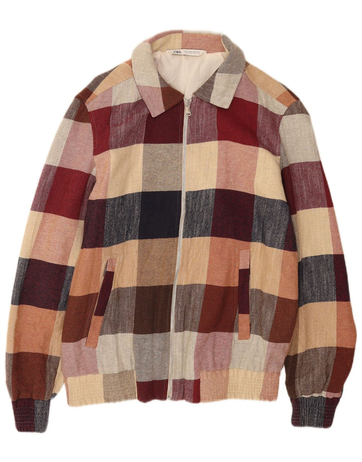 Zara Mens Bomber Jacket UK 38 Medium Multicoloured Check Cotton