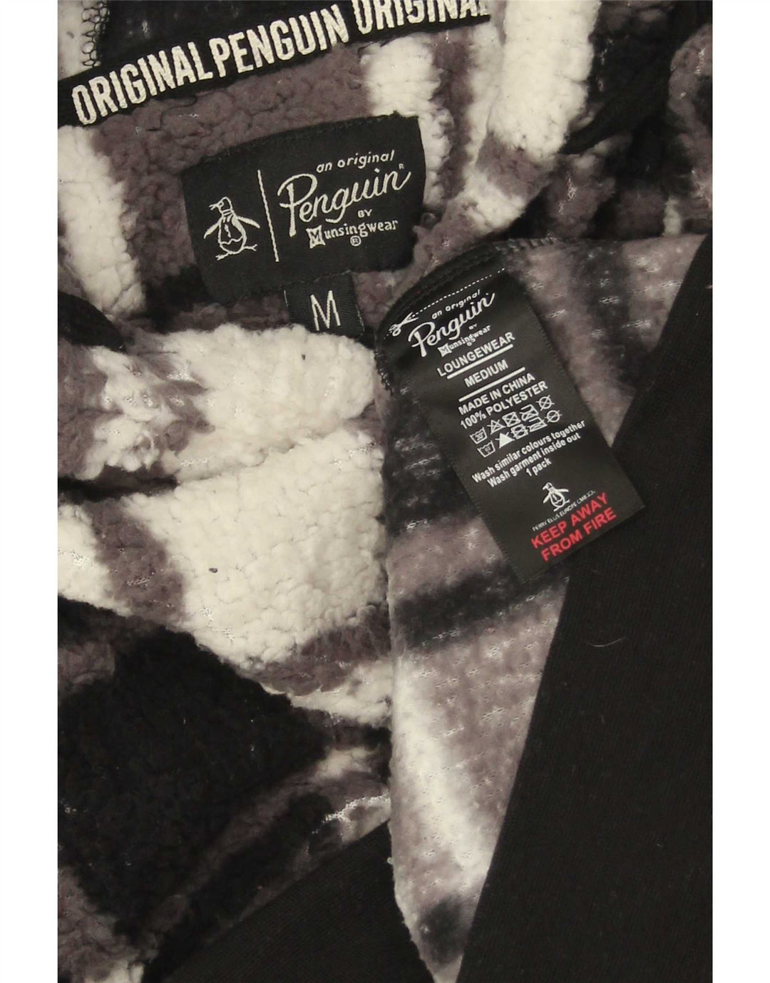 Penguin Mens Hooded Fleece Jumper Medium Black Check Polyester