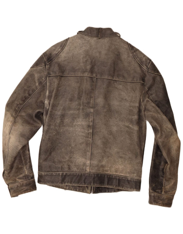 Conbipel Mens Leather Racer Jacket IT 48 Medium Grey