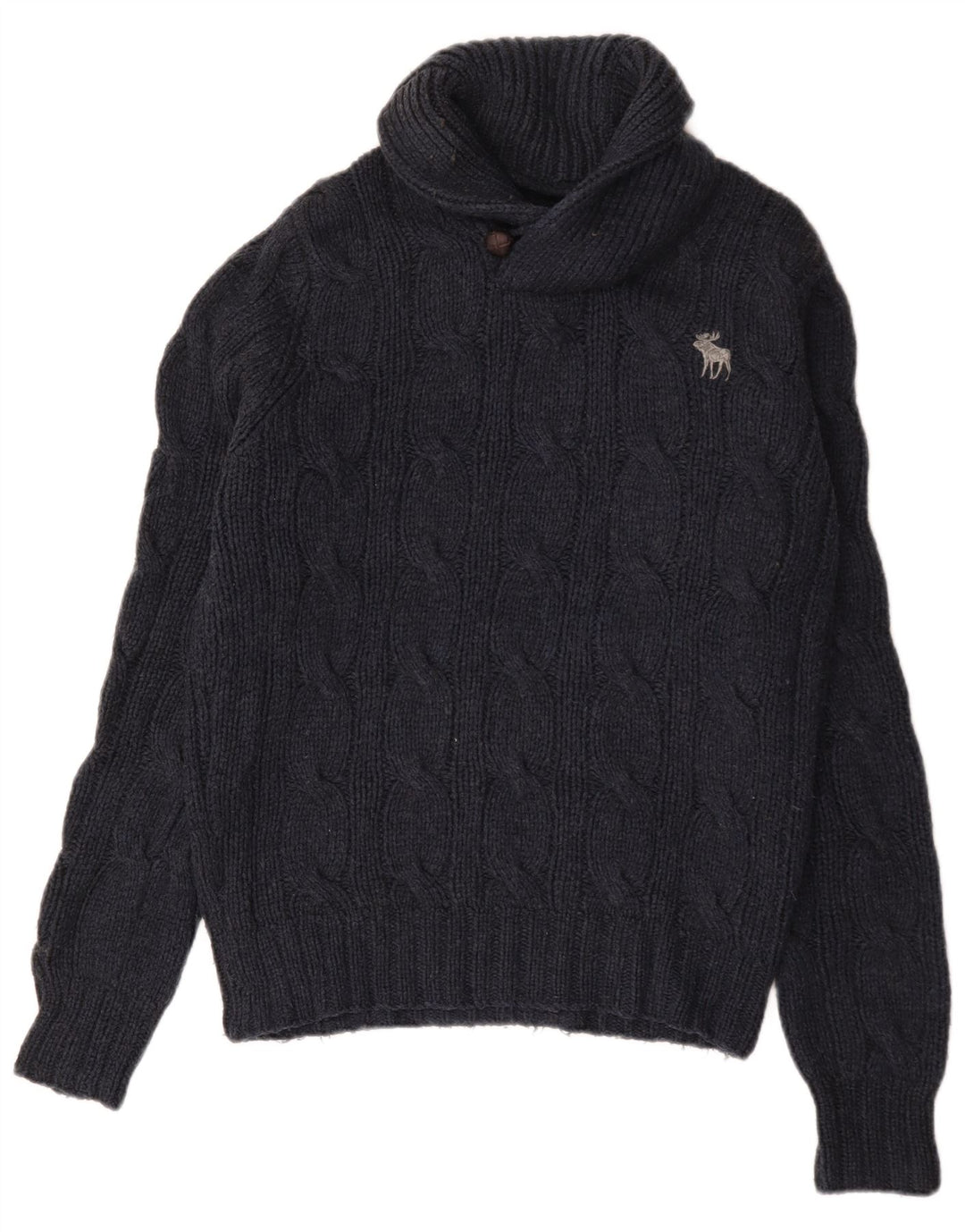 Abercrombie & Fitch Mens Shawl Neck Jumper Sweater Medium Navy Blue Wool