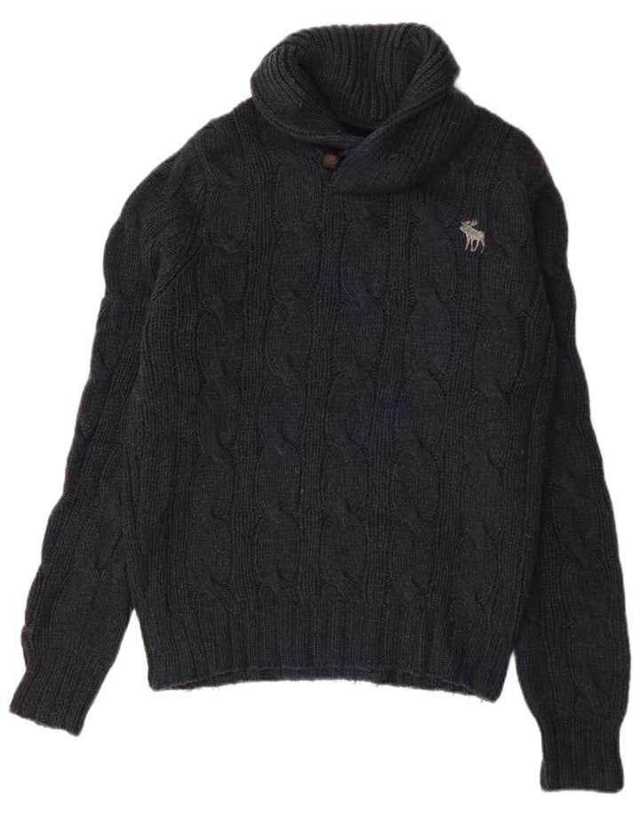 Abercrombie & Fitch Mens Shawl Neck Jumper Sweater Medium Navy Blue Wool