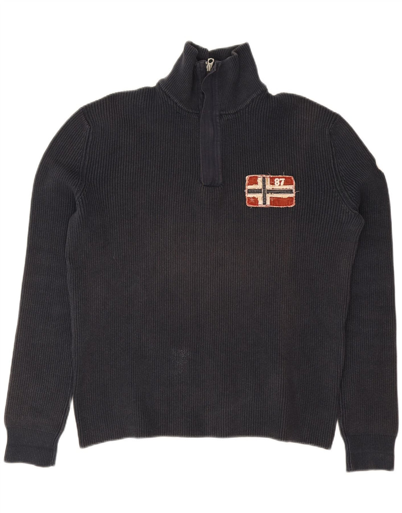NAPAPIJRI Mens Zip Neck Jumper Sweater XL Navy Blue Cotton Vintage Napapijri and Second-Hand Napapijri from Messina Hembry 