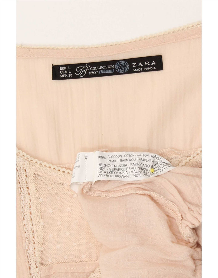 Zara Womens Shirt Blouse UK 16 Large Pink Cotton