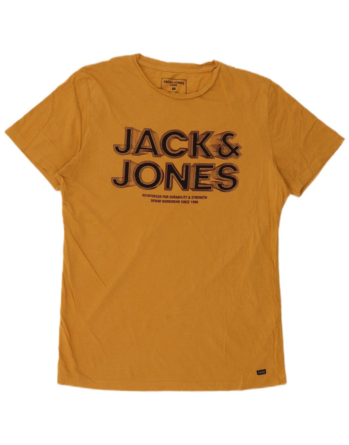Jack & Jones Mens Graphic T-Shirt Top Medium Yellow Cotton
