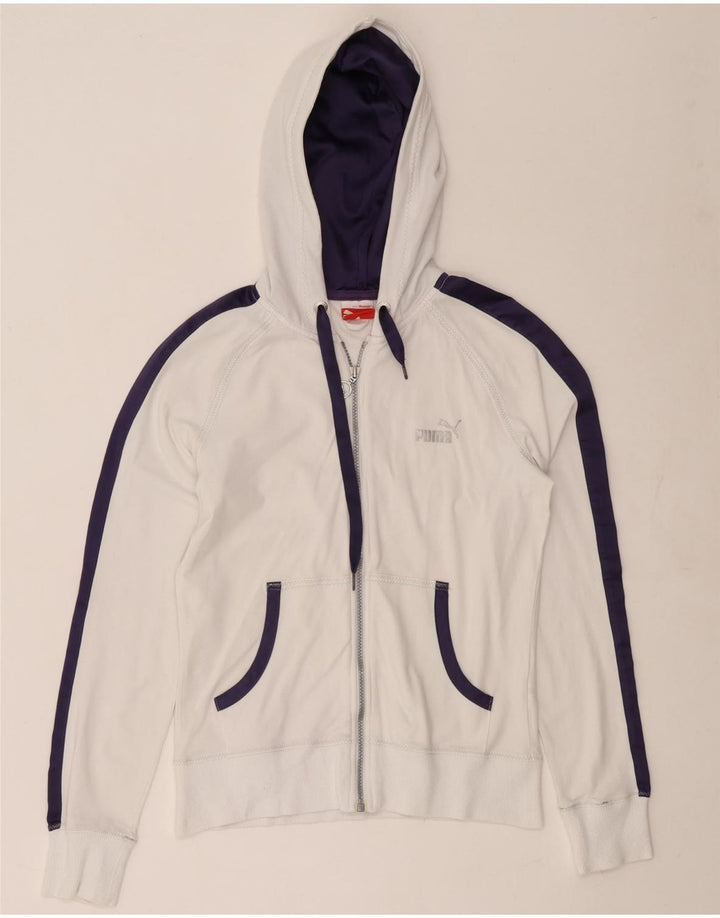 Puma Womens Zip Hoodie Sweater UK 12 Medium White Colourblock