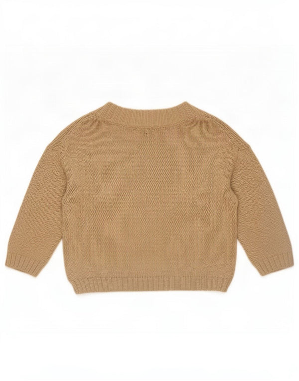 Gap Womens 3/4 Sleeve Crop Boat Neck Jumper Sweater UK 14 Medium Beige