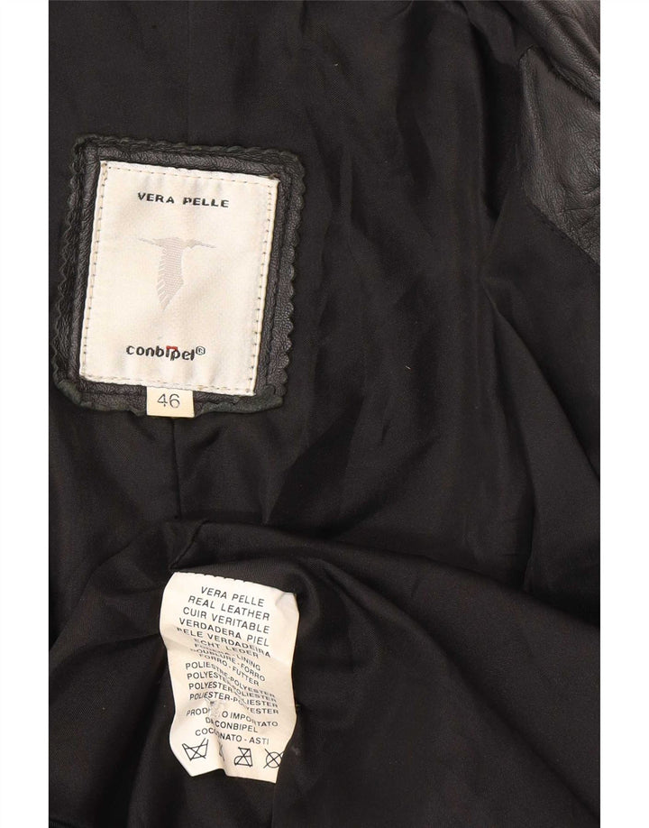 Conbipel Mens Leather Coat IT 46 Small Black Leather