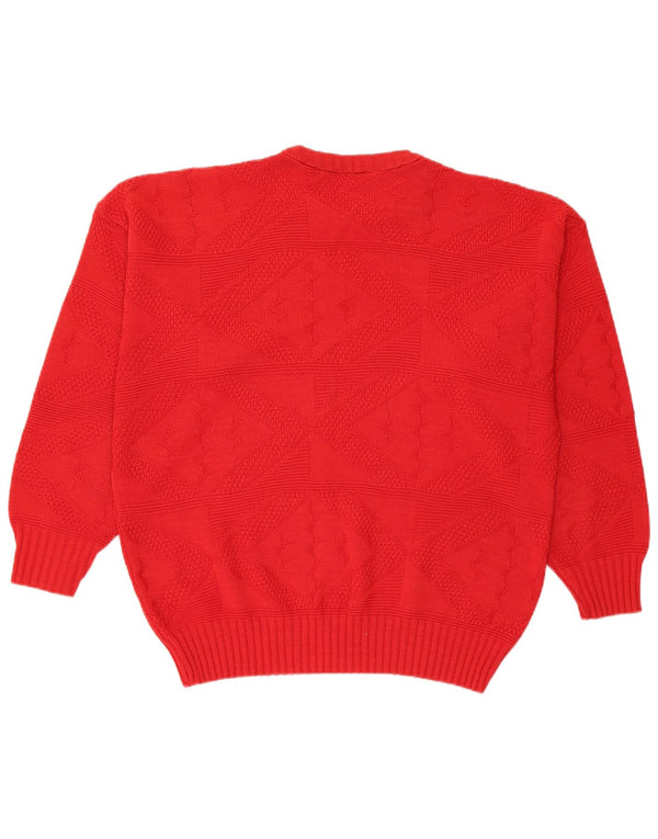 Vintage Womens Crew Neck Jumper Sweater UK 16 Large Red Geometric