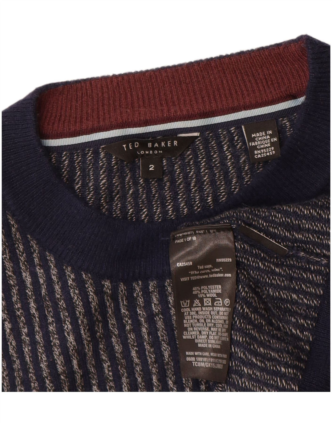 Ted Baker Mens Crew Neck Jumper Sweater Size 2 Small Navy Blue Striped