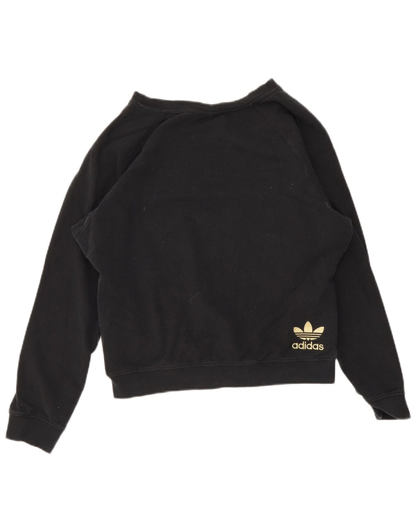 Adidas Womens Graphic Sweatshirt Jumper UK 14 Medium Black Cotton