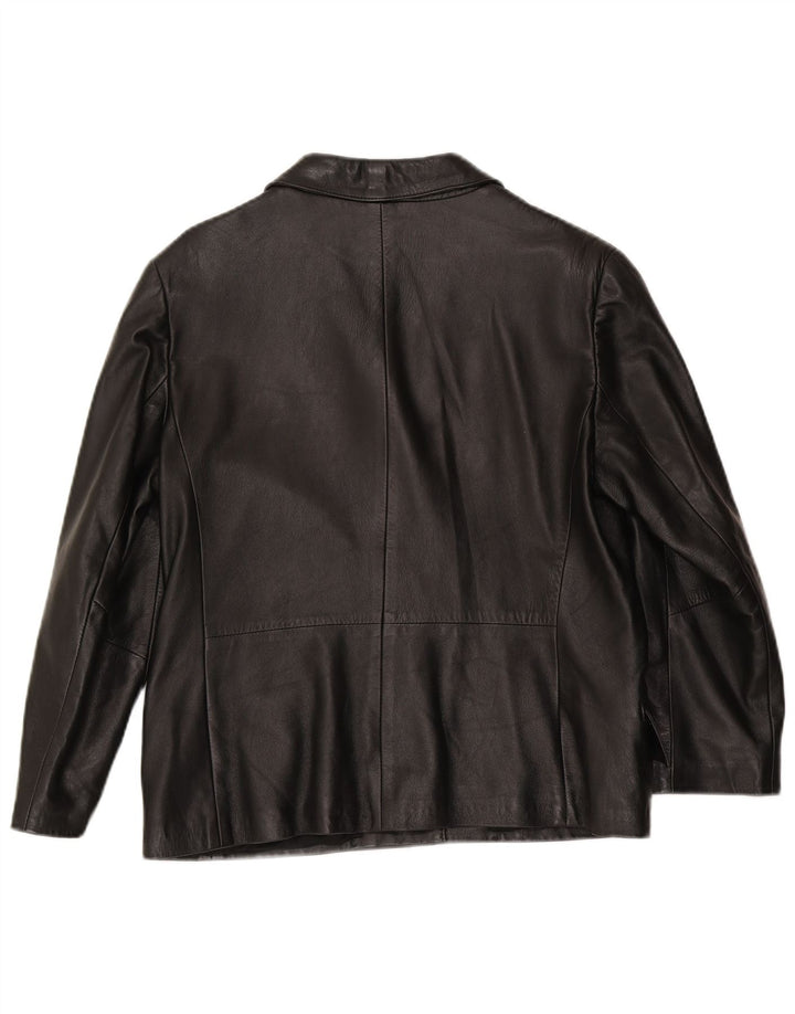 Vintage Womens 3 Button Leather Blazer Jacket IT 48 XL Black Leather