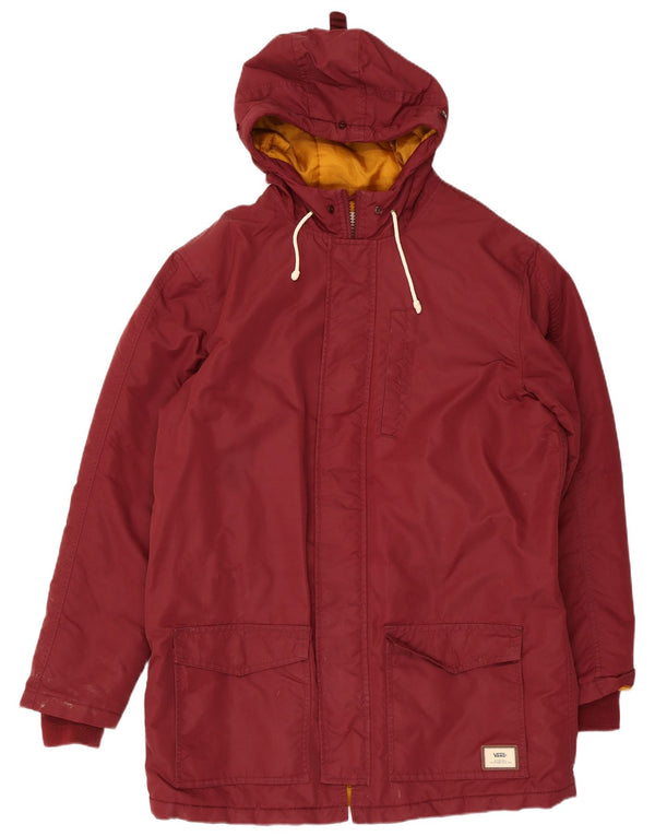 Vans Mens Hooded Parka Jacket UK 38 Medium Burgundy Nylon