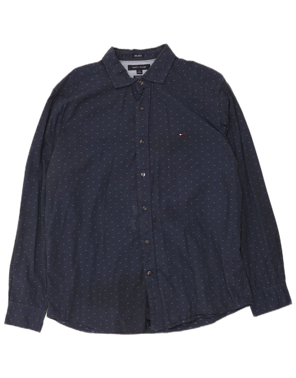 Tommy Hilfiger Mens Classic Fit Shirt Large Navy Blue Spotted Cotton