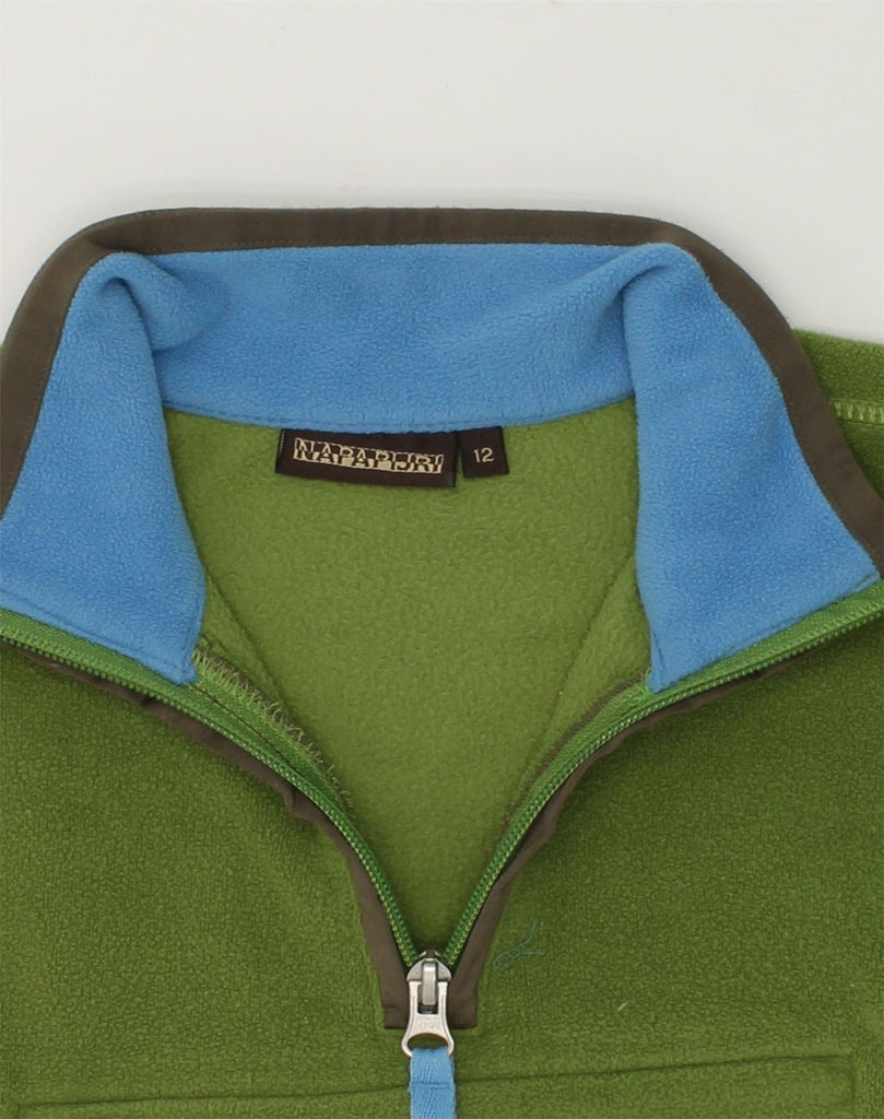 NAPAPIJRI Boys Zip Neck Graphic Fleece Jumper 11-12 Years Green Polyester | Vintage Napapijri | Thrift | Second-Hand Napapijri | Used Clothing | Messina Hembry 