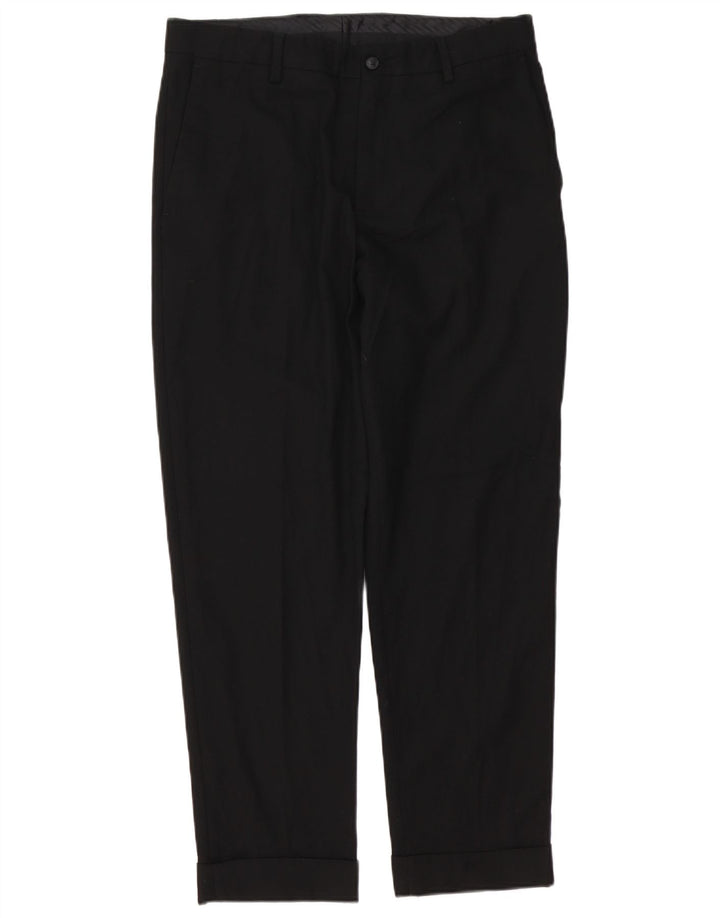Zara Mens Straight Chino Trousers EU 42 Large W32 L29 Black Polyester