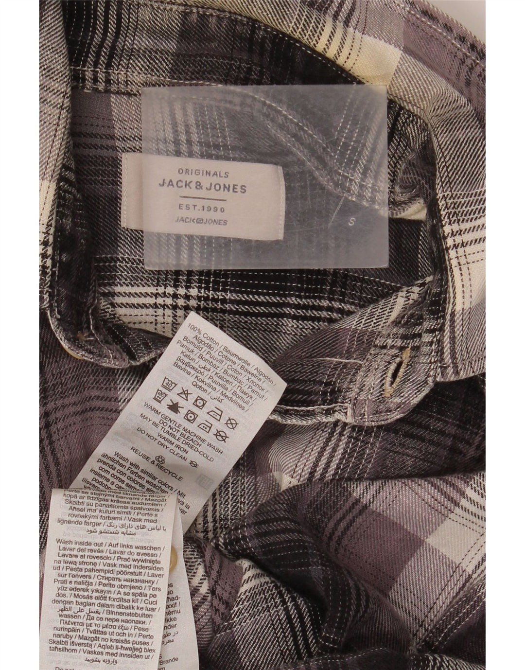 Jack & Jones Mens Flannel Shirt Small Grey Check Cotton