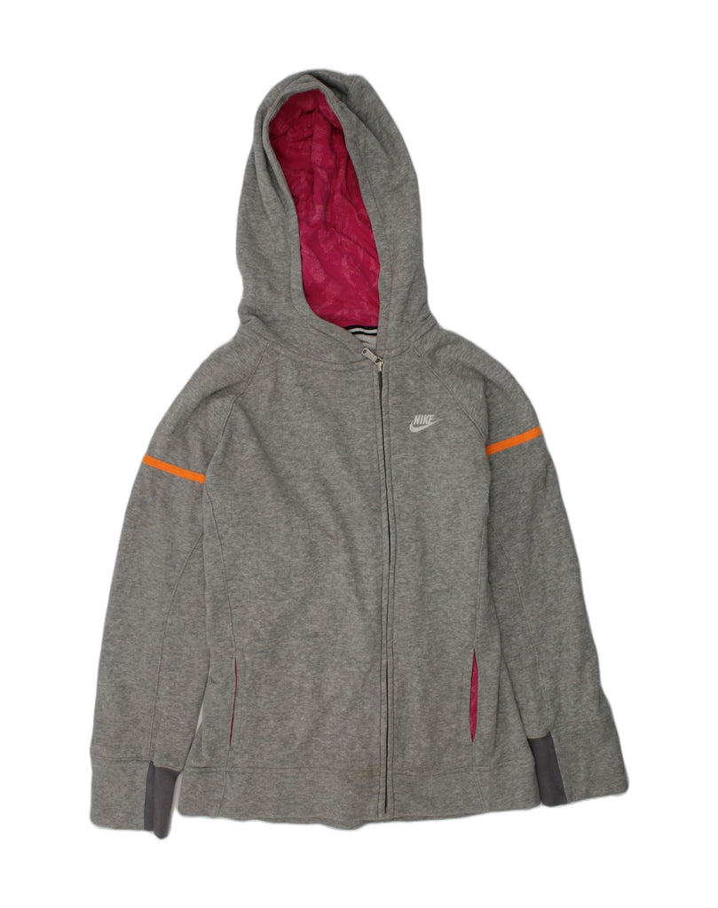 NIKE Girls Zip Hoodie Sweater 12-13 Years Large Grey Cotton | Vintage Nike | Thrift | Second-Hand Nike | Used Clothing | Messina Hembry 