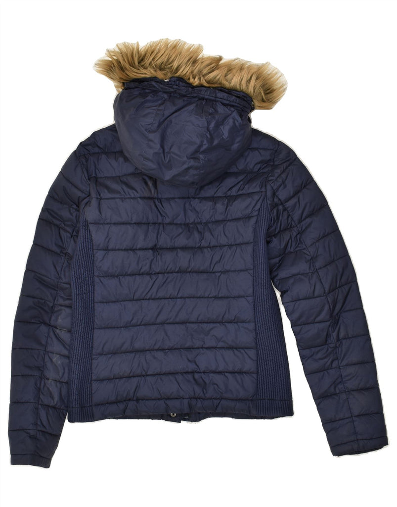 SUPERDRY Womens Hooded Padded Jacket UK 10 Small Navy Blue Nylon | Vintage Superdry | Thrift | Second-Hand Superdry | Used Clothing | Messina Hembry 