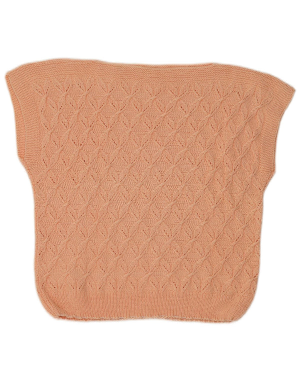 Vintage Womens Short Sleeve Boat Neck Jumper Sweater UK 14 Large Pink