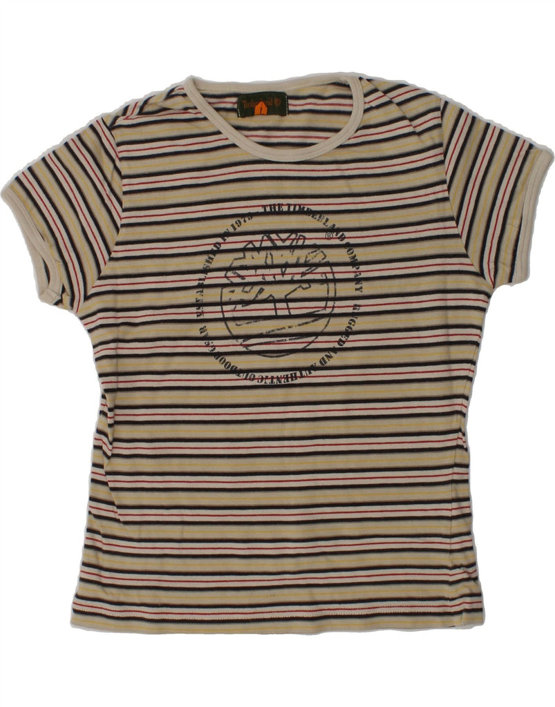 TIMBERLAND Girls Graphic T-Shirt Top 11-12 Years Beige Striped Cotton | Vintage Timberland | Thrift | Second-Hand Timberland | Used Clothing | Messina Hembry 