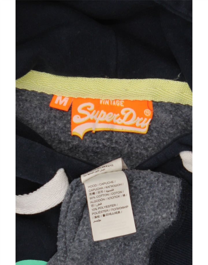 SUPERDRY Womens Graphic Hoodie Jumper UK 14 Medium Navy Blue Cotton