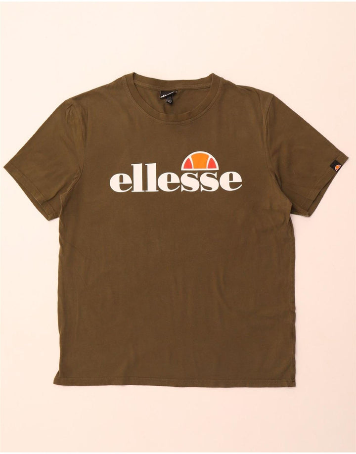 ELLESSE Mens Graphic T-Shirt Top XL Khaki Cotton
