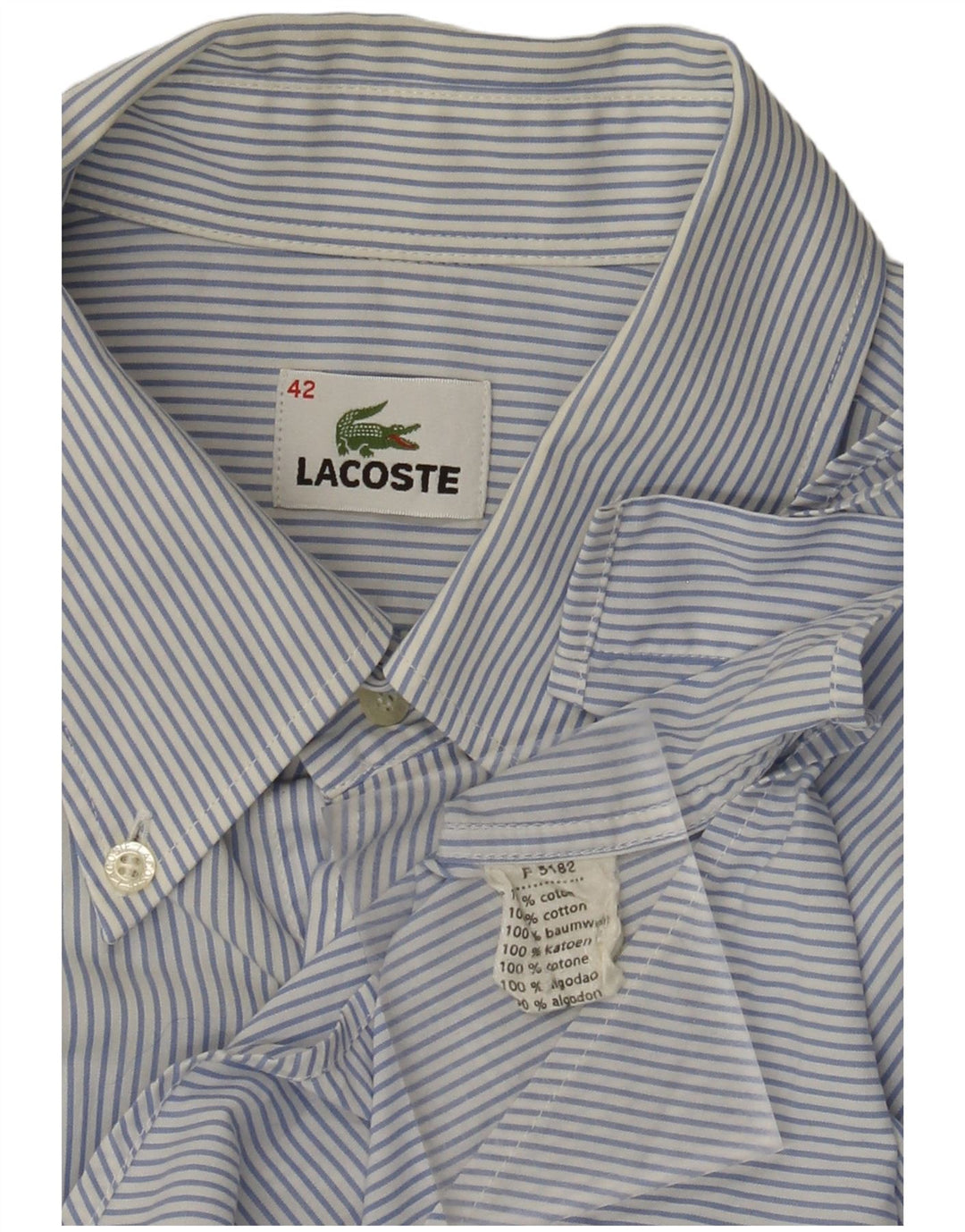 LACOSTE Mens Short Sleeve Shirt Size 42 Large Blue Striped Cotton