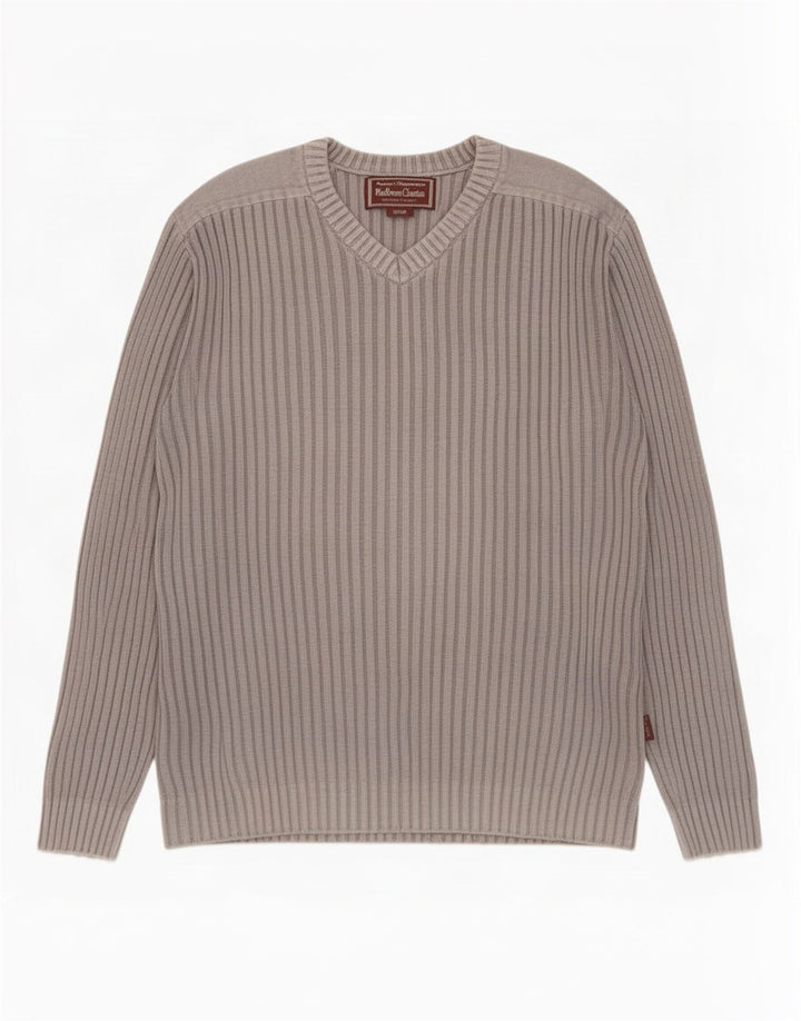 Marlboro Classics Mens V-Neck Jumper Sweater Large Grey Cotton