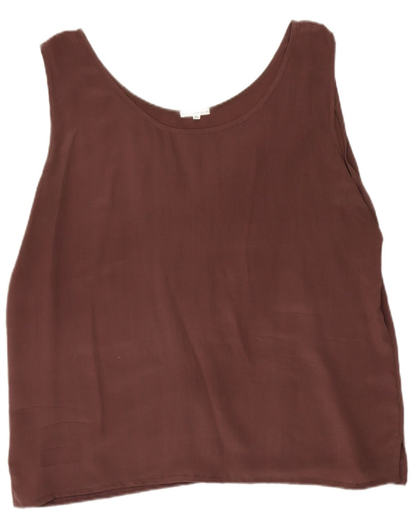Vintage Womens Sleeveless Blouse Top UK 18 XL Brown Silk