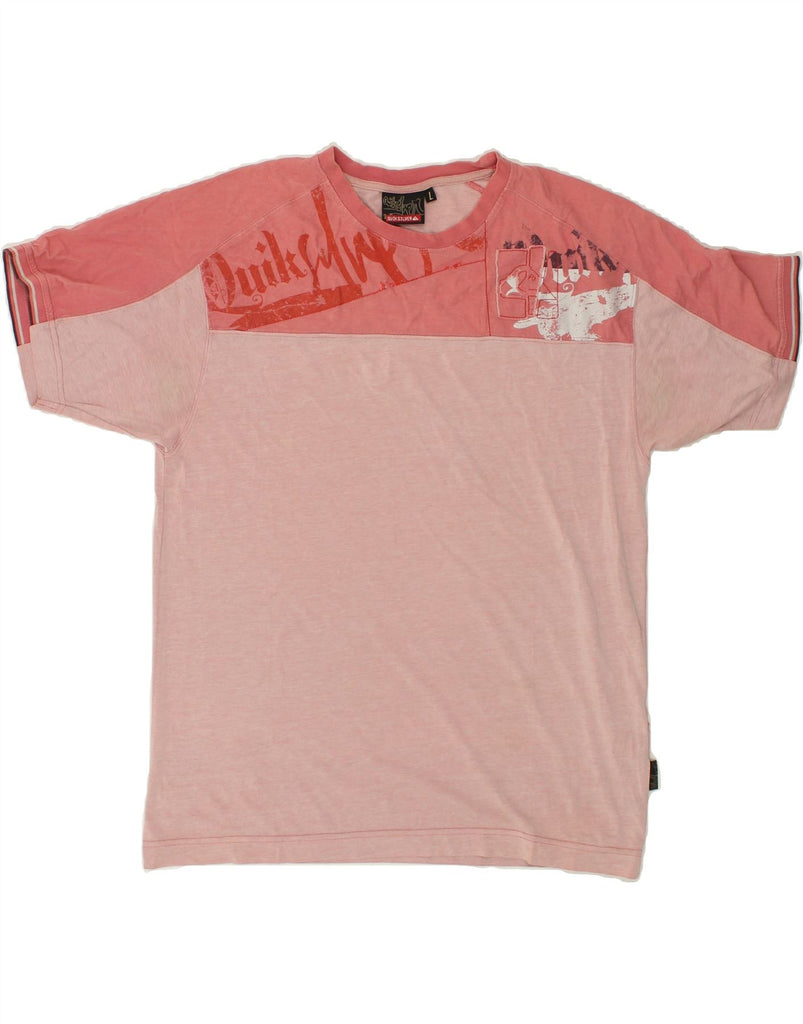 QUIKSILVER Mens Slim Graphic T-Shirt Top Large Pink Colourblock Cotton | Vintage Quiksilver | Thrift | Second-Hand Quiksilver | Used Clothing | Messina Hembry 