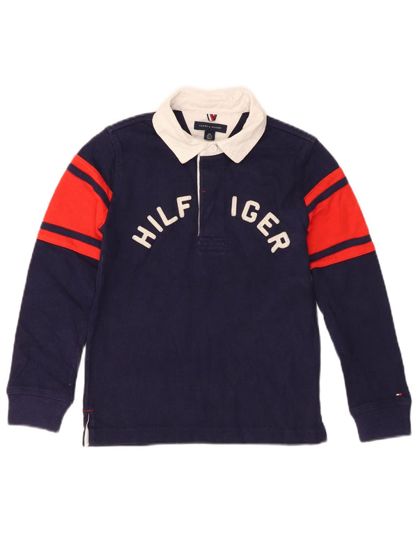 Tommy Hilfiger Boys Graphic Rugby Polo Shirt 6-7 Years Small Navy Blue
