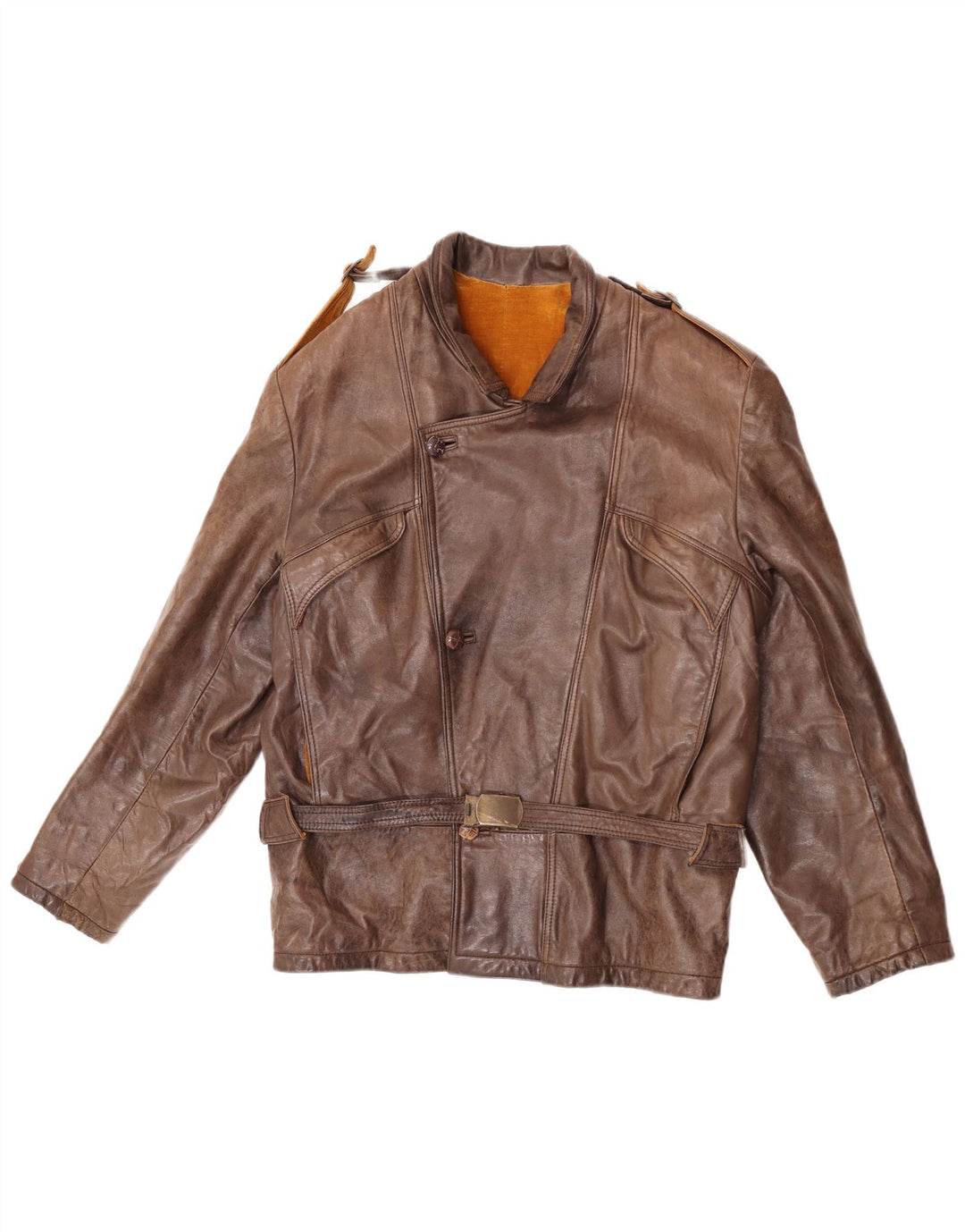 Jean Gabriel Womens Military Leather Jacket IT 48 XL Brown