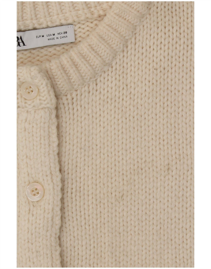 Zara Womens Crop Cardigan Sweater UK 12 Medium Off White Polyamide