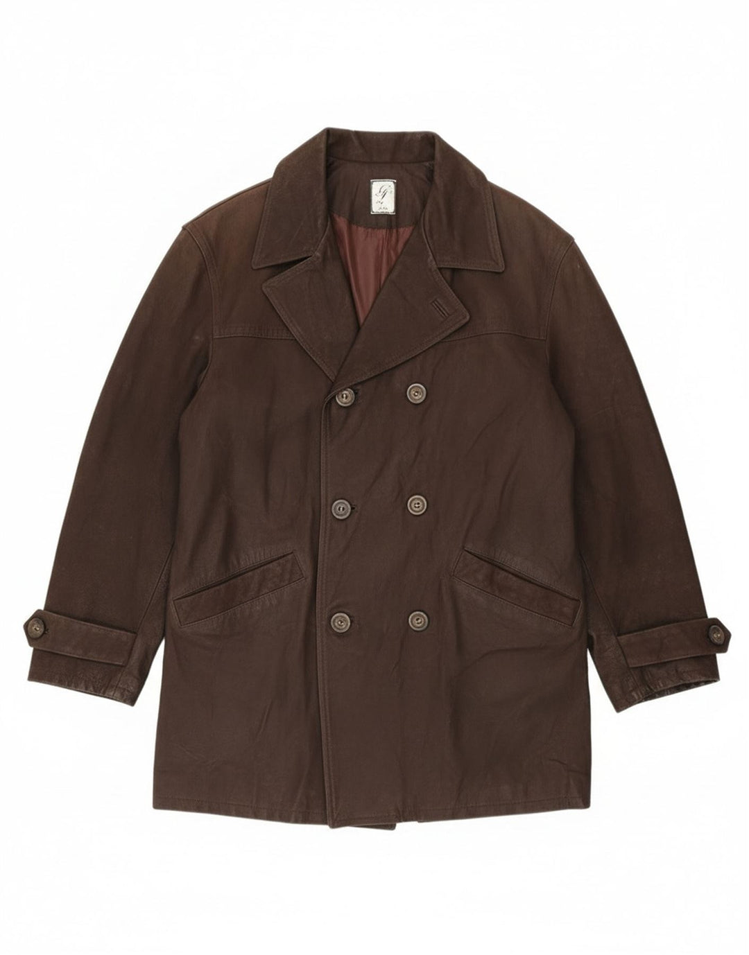 Vintage Mens Double Breasted Leather Coat IT 54 2XL Brown Leather