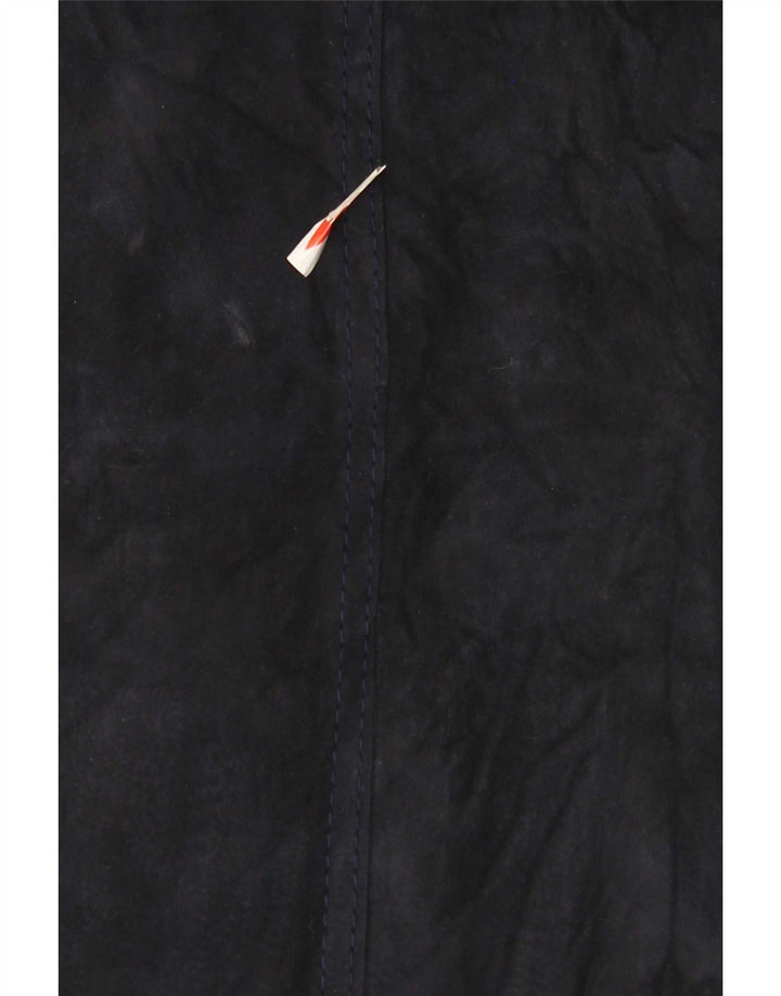 Vintage Womens Suede Overcoat UK 10 Small Navy Blue