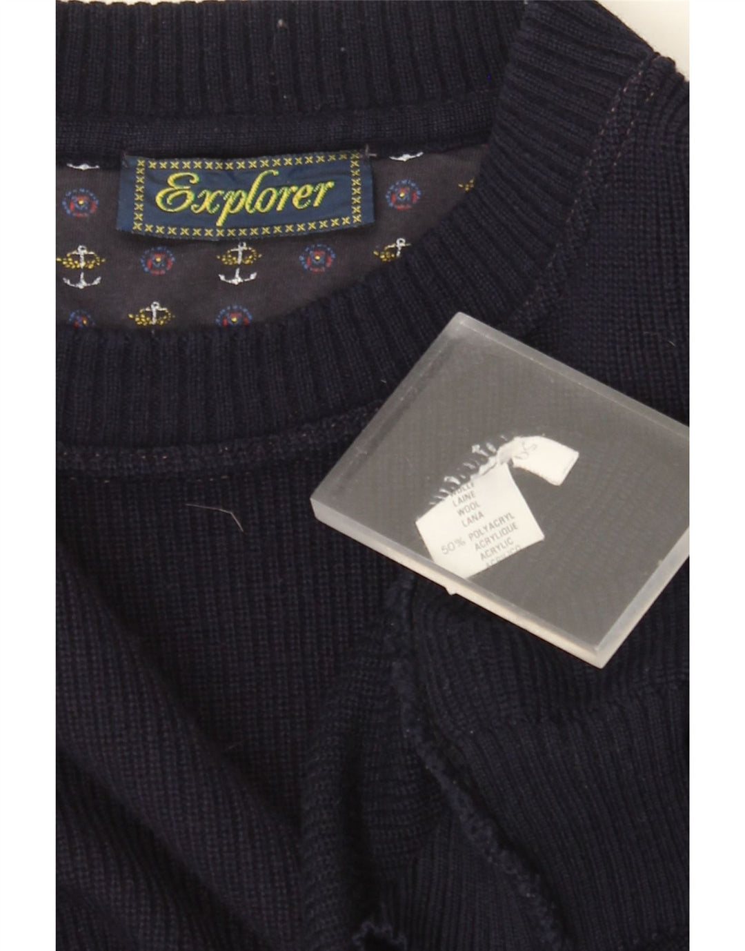 Explorer Mens Crew Neck Jumper Sweater IT 50 Medium Navy Blue Wool