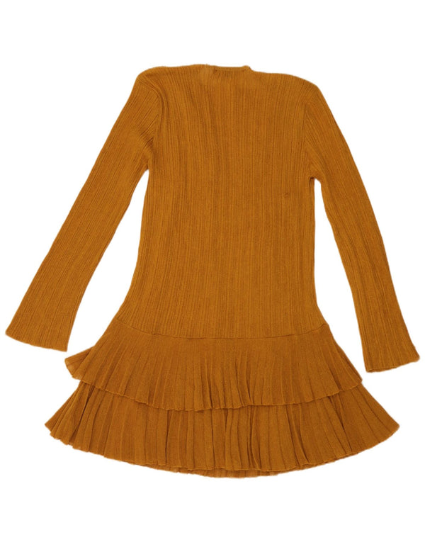 Zara Womens Long Sleeve Tiered Dress UK 14 Large Brown Viscose