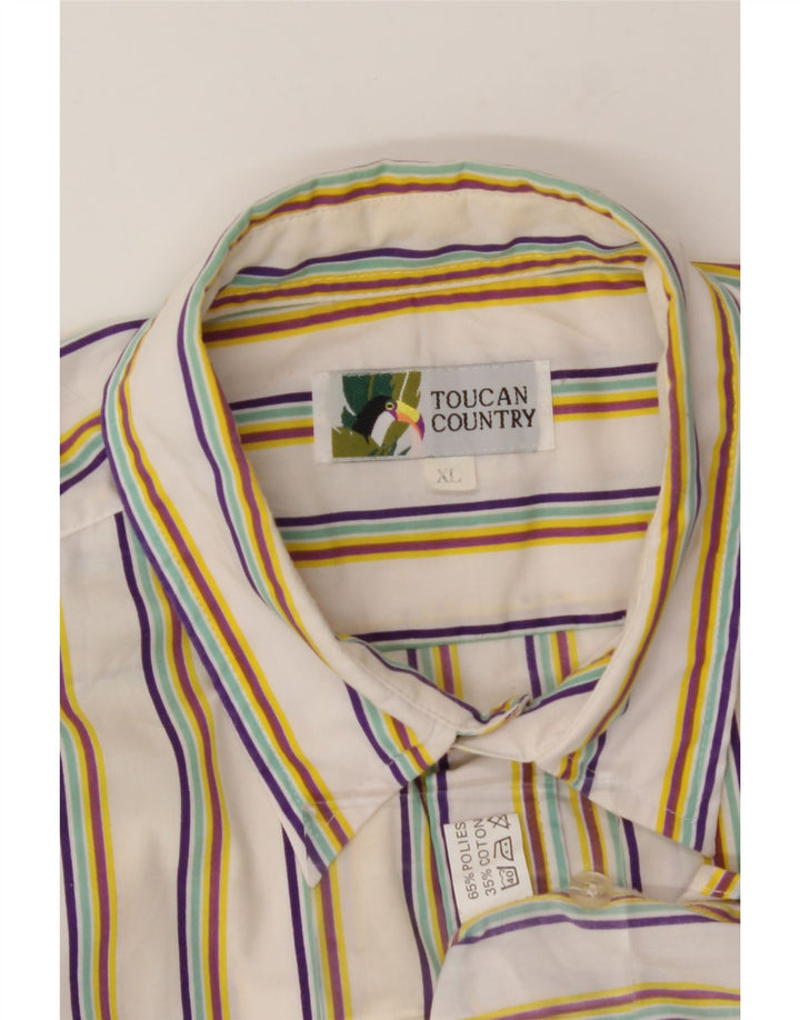 TOUCAN COUNTRY Mens Short Sleeve Shirt XL White Striped Polyester Vintage Toucan Country and Second-Hand Toucan Country from Messina Hembry 