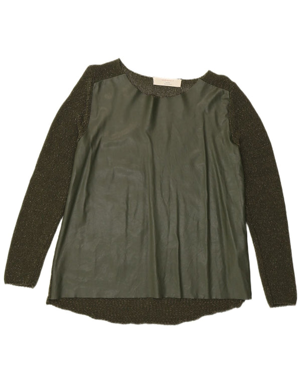 Zara Womens Boat Neck Jumper Sweater UK 14 Large Green Acrylic